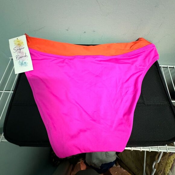 Sugar Beach Women’s Bikini Bottom Small – Orange Pink Cheeky Swim Bottom - Picture 2 of 5